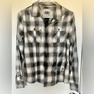Harley-Davidson Shirt Women Small Black Gray Plaid Flannel Button up Logo Pocket